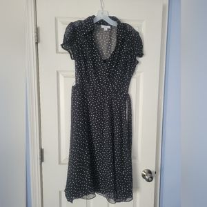 EUC Dressbarn two-piece black and white waist tie polka dot dress